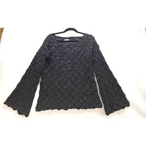Crochet Pullover Scoop Neck Sweater Bell Sleeves Sz Small Goth Fairy Witchy